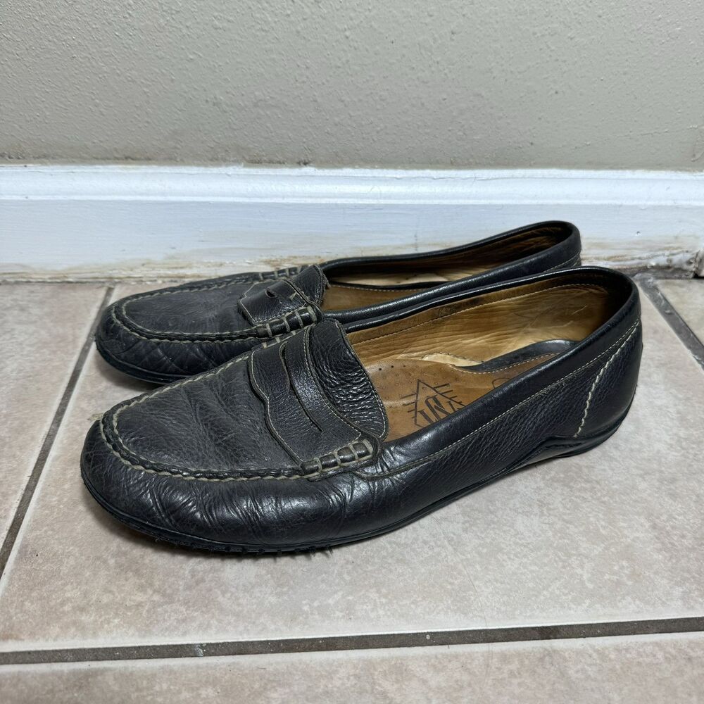 Martin Dingman Men's 11 Pebbled Penny Loafers Brown Leather Dress Shoes